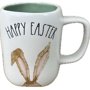 Rae Dunn White and Brown Ceramic Mug with Easter Bunny Design